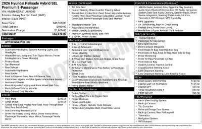 2026 Hyundai PALISADE HYBRID SEL Premium 8 Passenger
