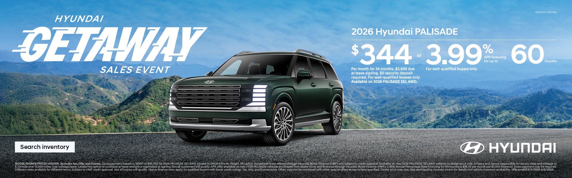 2026 Hyundai Palisade Mountain APR or Lease Offer