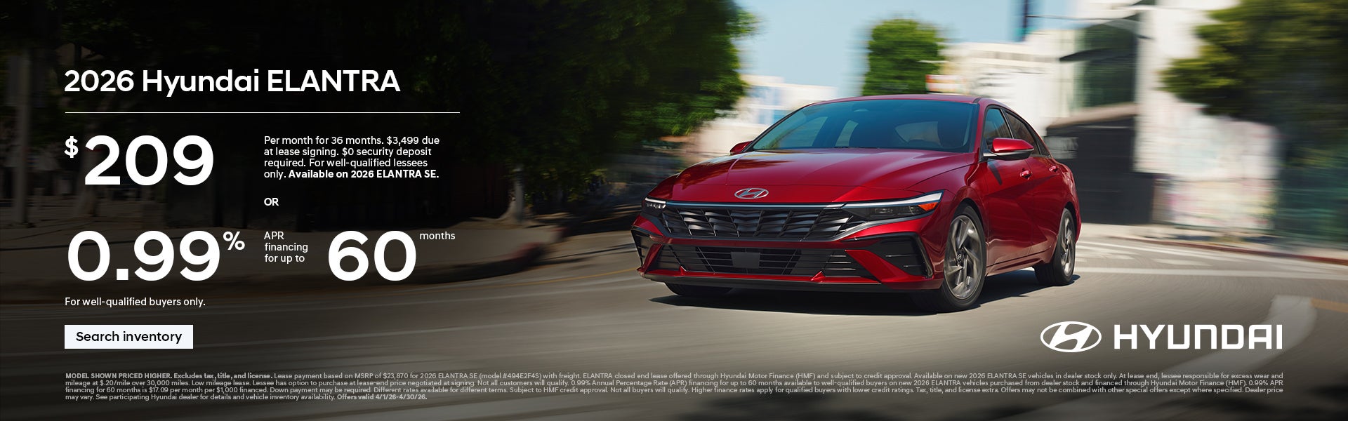 2026 Hyundai Elantra APR or Lease Offer