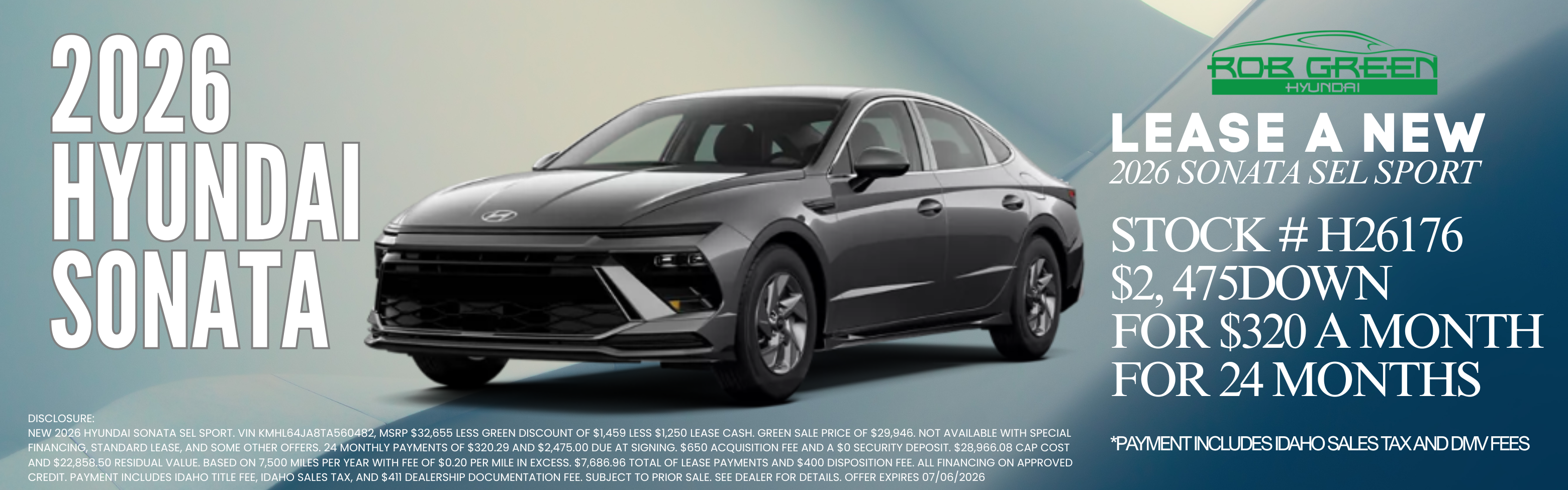 LEASE A NEW 2026 HYUNDAI SONATA FOR $320 A MONTH FOR 24 MONT