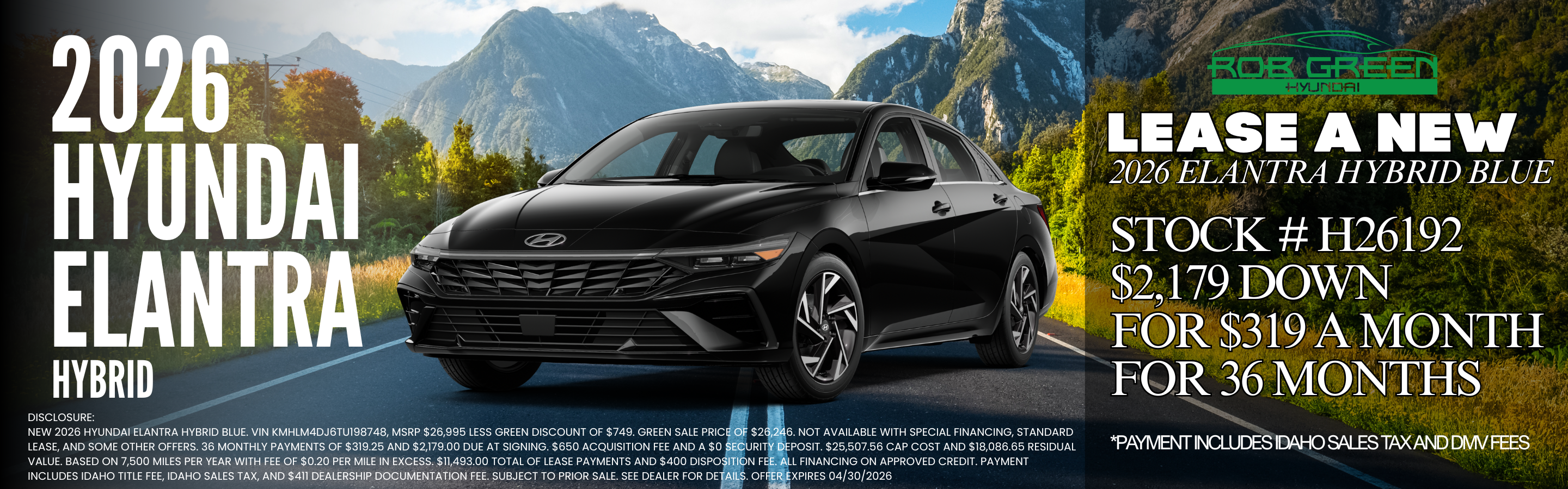 LEASE A NEW 2026 HYUNDAI ELANTRA HYBRID FOR $319 A MONTH FOR