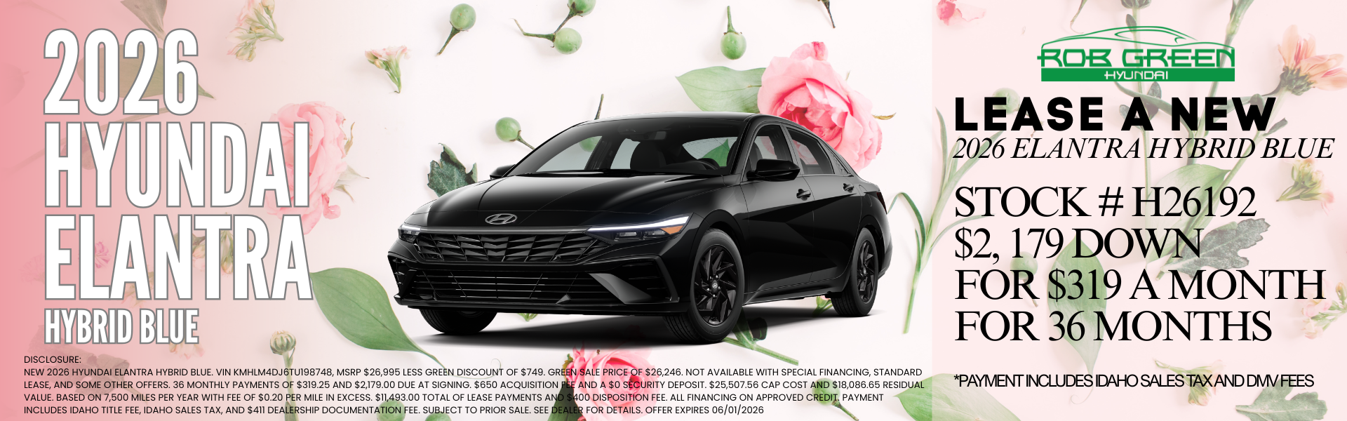 LEASE A NEW 2026 HYUNDAI ELANTRA HYBRID FOR $319 A MONTH FOR