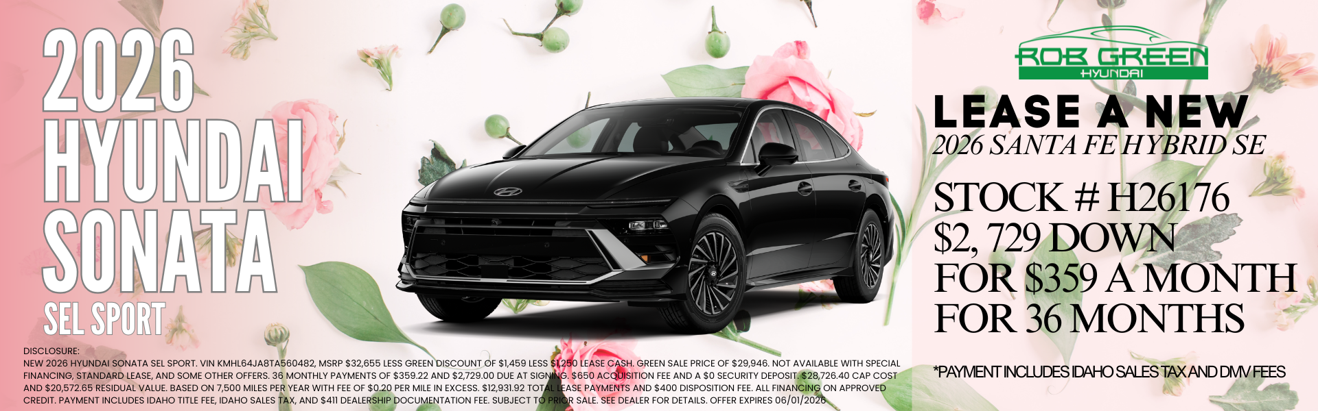 LEASE A NEW 2026 HYUNDAI SONATA FOR $359 A MONTH FOR 36 MONT