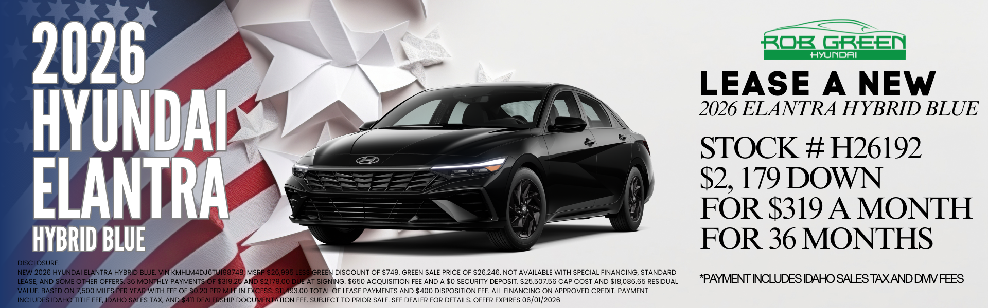 LEASE A NEW 2026 HYUNDAI ELANTRA HYBRID FOR $319 A MONTH FOR
