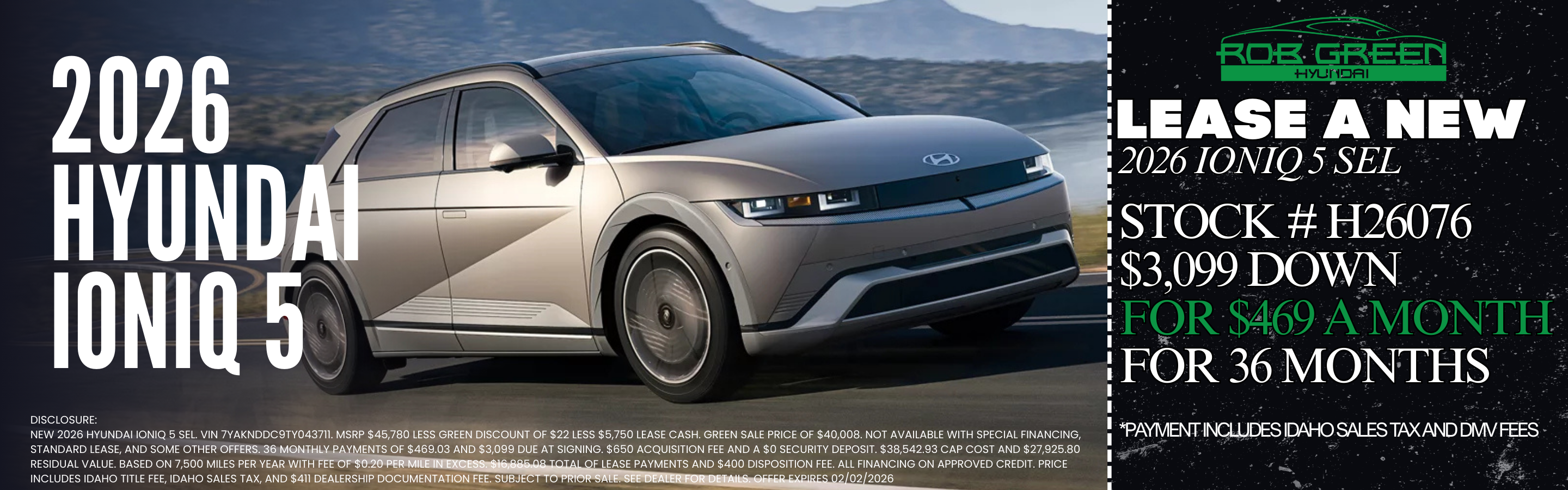 LEASE A NEW 2026 HYUNDAI IONIQ 5 SEL FOR $469 A MONTH FOR 36 MONTHS